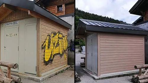Miniature de Avant / Après Pullex Primer-Reno et Pullex Plus-Lasur ST06/5. (Bois, extérieur)